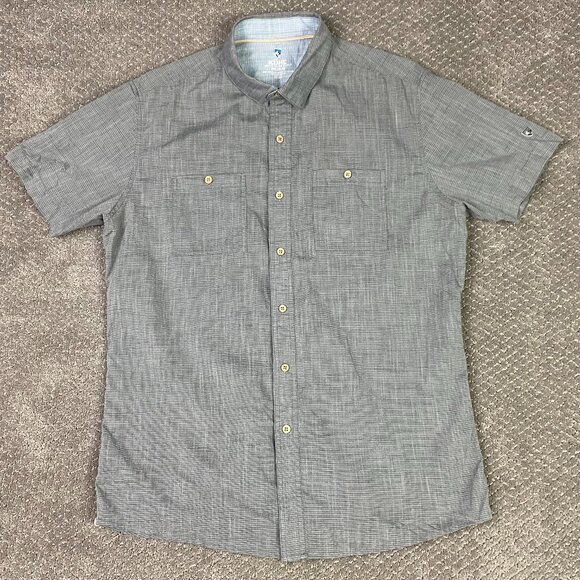 Kuhl Karib Short Sleeve Button Down Shirt Men's Medium Gray Hiking Outdoors 7460 - Picture 1 of 10
